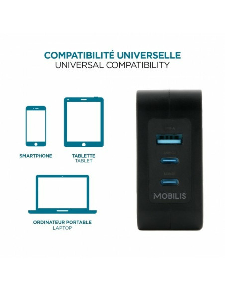 Mobilis Charger 100W 2Usb C 1Usba Gan Cable 100W Laptop, Smartfon, Tablet Czarny Prąd Przemienny Wewnętrzna