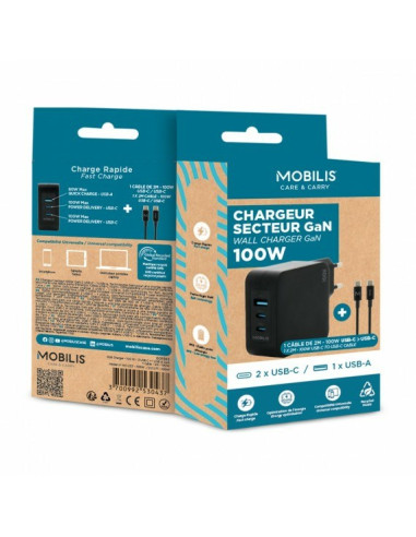 Mobilis Charger 100W 2Usb C 1Usba Gan Cable 100W Laptop, Smartfon, Tablet Czarny Prąd Przemienny Wewnętrzna