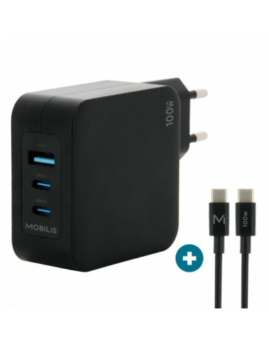 Mobilis Charger 100W 2Usb C 1Usba Gan Cable 100W Laptop, Smartfon, Tablet Czarny Prąd Przemienny Wewnętrzna