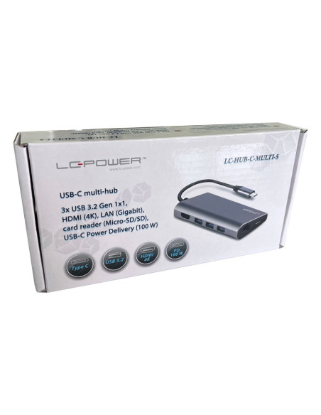 Lc-Power Lc-Hub-C-Multi-5 Stacja Dokująca Przewodowa Usb 3.2 Gen 1 (3.1 Gen 1) Type-C Antracyt, Czarny