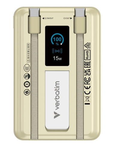 Verbatim 32274 Bank Mocy Litowo-Polimerowy (Lipo) 10000 Mah Bezprzewodowe Ładowanie Złoto