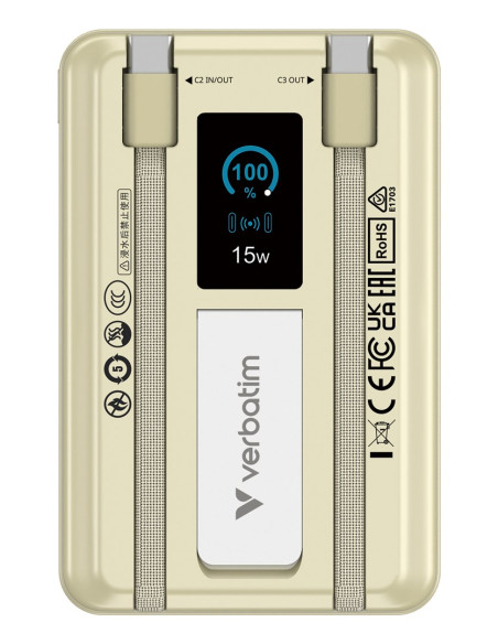 Verbatim 32274 Bank Mocy Litowo-Polimerowy (Lipo) 10000 Mah Bezprzewodowe Ładowanie Złoto
