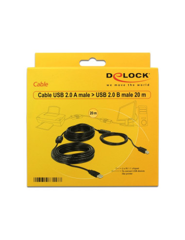 Delock 20M, Usb2.0-A - Usb2.0-B Kabel Usb Usb A Usb B Czarny