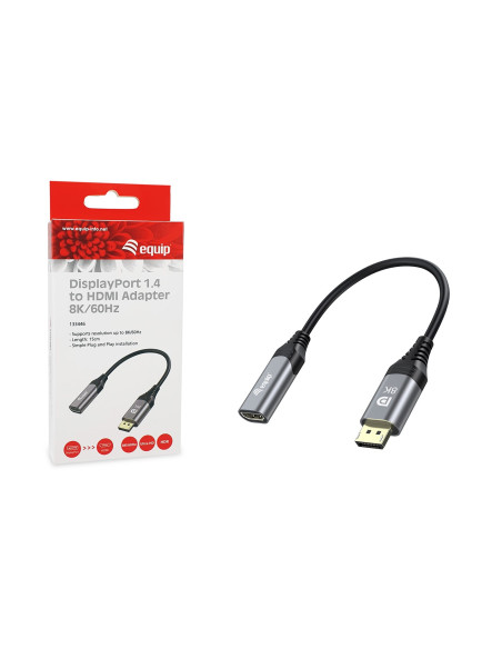 Equip 133446 Adapter Kablowy 0,15 M Displayport Hdmi Czarny, Szary