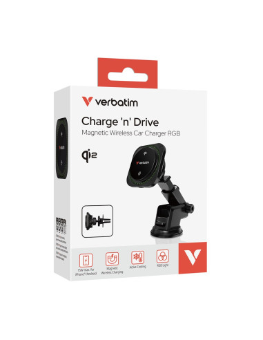 Verbatim Charge 'N' Drive Qi2 Rgb Smartfon Czarny Usb Bezprzewodowe Ładowanie Szybkie Ładowanie Automatyczna
