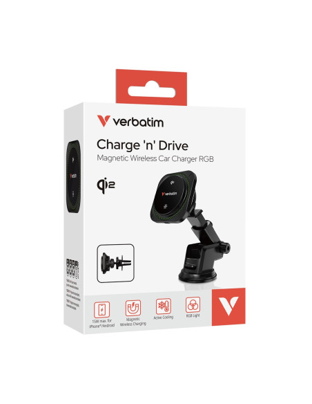 Verbatim Charge 'N' Drive Qi2 Rgb Smartfon Czarny Usb Bezprzewodowe Ładowanie Szybkie Ładowanie Automatyczna
