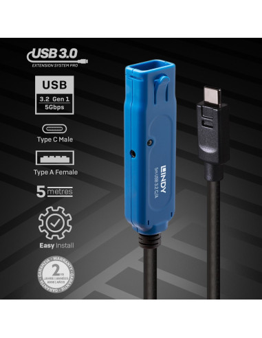 Lindy 43380 Kabel Usb Usb 3.2 Gen 1 (3.1 Gen 1) 5 M Usb C Usb A Czarny