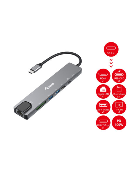 Equip 133497 Stacja Dokująca Przewodowa Usb Type-C Czarny, Szary