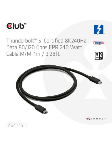 Club3D Cac-2501 Kabel Thunderbolt 1 M 120 Gbit/S Czarny