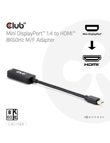 Club3D Cac-1188 Adapter Kablowy 0,09 M Mini Displayport Hdmi Czarny