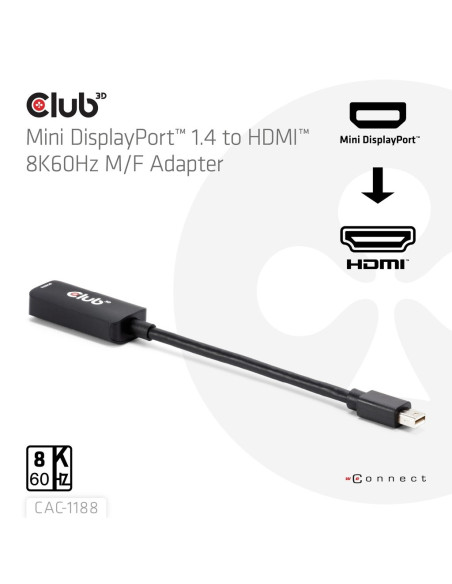 Club3D Cac-1188 Adapter Kablowy 0,09 M Mini Displayport Hdmi Czarny