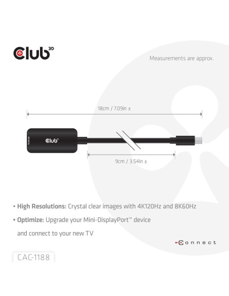 Club3D Cac-1188 Adapter Kablowy 0,09 M Mini Displayport Hdmi Czarny