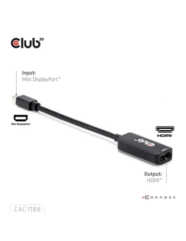 Club3D Cac-1188 Adapter Kablowy 0,09 M Mini Displayport Hdmi Czarny