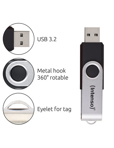 Intenso Usb 256Gb Office Line 3.2 Gen1 Silver-Black Pamięć Usb Usb Typu-A 3.2 Gen 1 (3.1 Gen 1) Czarny, Srebrny
