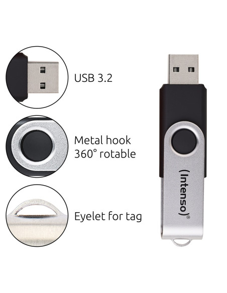 Intenso Usb 256Gb Office Line 3.2 Gen1 Silver-Black Pamięć Usb Usb Typu-A 3.2 Gen 1 (3.1 Gen 1) Czarny, Srebrny
