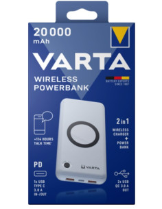 Varta 57909 101 111 Bank Mocy Litowo-Polimerowy (Lipo) 20000 Mah Bezprzewodowe Ładowanie Biały