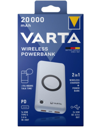 Varta 57909 101 111 Bank Mocy Litowo-Polimerowy (Lipo) 20000 Mah Bezprzewodowe Ładowanie Biały