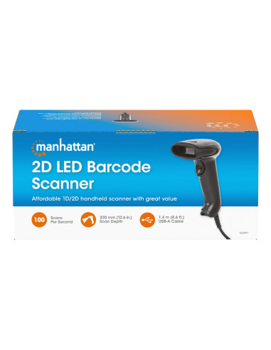 Manhattan 153997 Czytnik Kodów Kreskowych Ręczny Czytnik Kodów Kreskowych 1D/2D Led Czarny