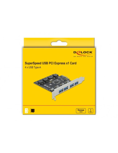 Delock Karta Pci Express X1 Do 4 X Zewnętrzne Usb Typ-A Żeński Superspeed Usb (Usb 3.2 Gen 1)