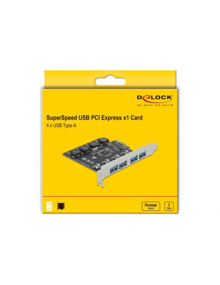 Delock Karta Pci Express X1 Do 4 X Zewnętrzne Usb Typ-A Żeński Superspeed Usb (Usb 3.2 Gen 1)