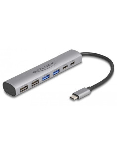 Delock 6-Portowy Koncentrator Usb Z 4 X Żeńskim Złączem Usb Typ-A I 2 X Żeńskim Złączem Usb Type-C