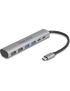Delock 6-Portowy Koncentrator Usb Z 4 X Żeńskim Złączem Usb Typ-A I 2 X Żeńskim Złączem Usb Type-C 2