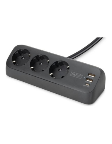 Digitus 3-Drożna Biurowa Listwa Zasilająca Z 2 Złączami Usb-A I 1 Złączem Usb-C, Czarna