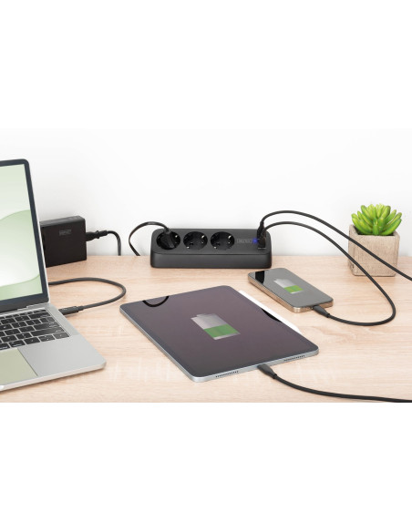 Digitus 3-Drożna Biurowa Listwa Zasilająca Z 2 Złączami Usb-A I 1 Złączem Usb-C, Czarna