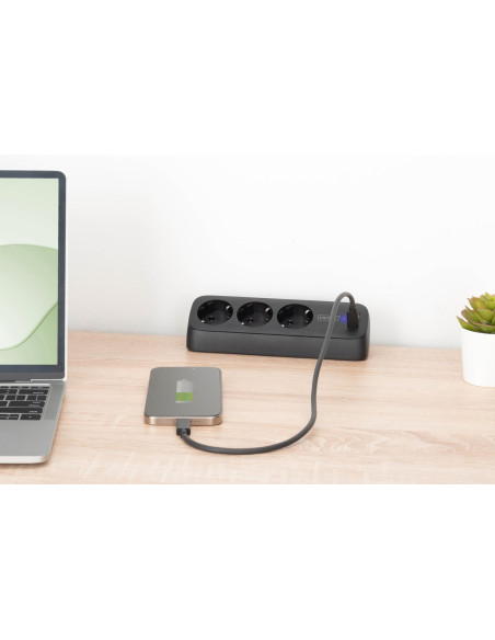 Digitus 3-Drożna Biurowa Listwa Zasilająca Z 2 Złączami Usb-A I 1 Złączem Usb-C, Czarna