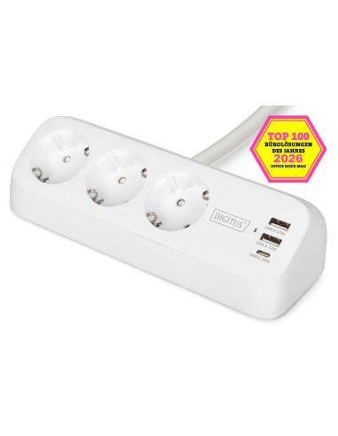 Digitus 3-Drożna Biurowa Listwa Zasilająca Z 2 Złączami Usb-A I 1 Złączem Usb-C, Biała