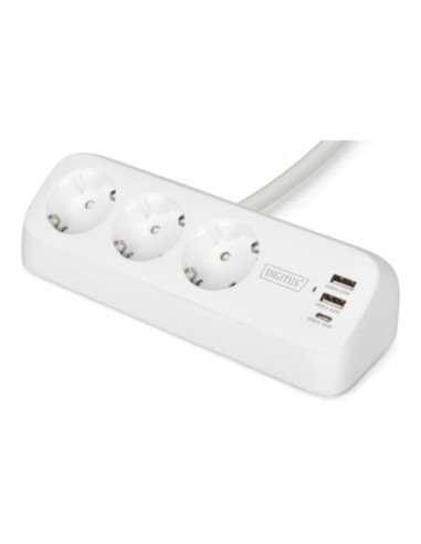 Digitus 3-Drożna Biurowa Listwa Zasilająca Z 2 Złączami Usb-A I 1 Złączem Usb-C, Biała