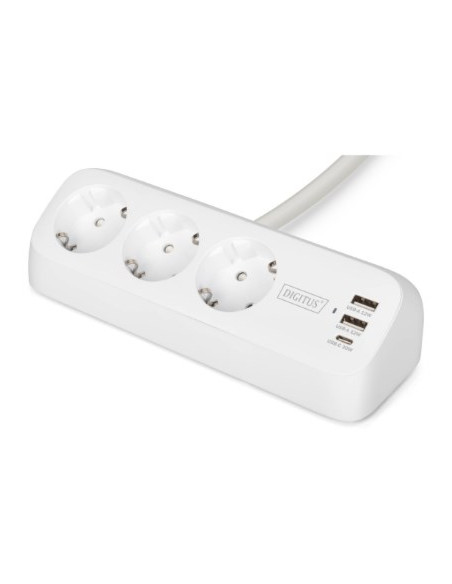 Digitus 3-Drożna Biurowa Listwa Zasilająca Z 2 Złączami Usb-A I 1 Złączem Usb-C, Biała