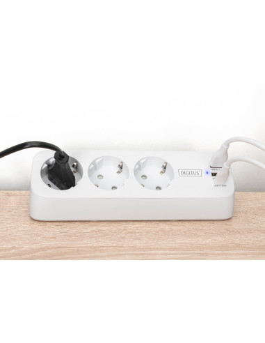 Digitus 3-Drożna Biurowa Listwa Zasilająca Z 2 Złączami Usb-A I 1 Złączem Usb-C, Biała