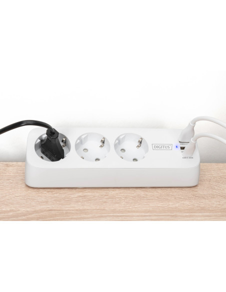 Digitus 3-Drożna Biurowa Listwa Zasilająca Z 2 Złączami Usb-A I 1 Złączem Usb-C, Biała