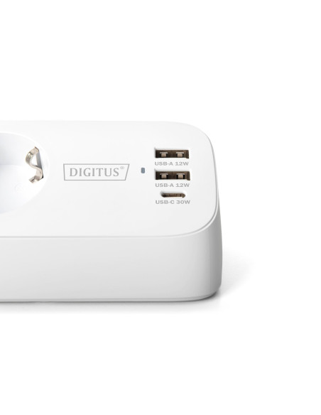 Digitus 3-Drożna Biurowa Listwa Zasilająca Z 2 Złączami Usb-A I 1 Złączem Usb-C, Biała