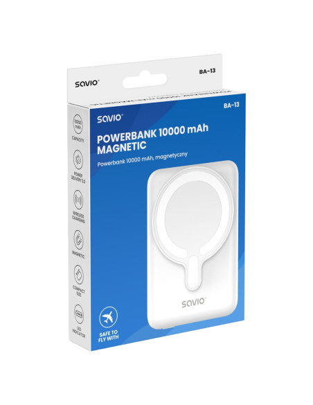 Savio Powerbank 10000 Mah Magnetyczny Biały Ba-13