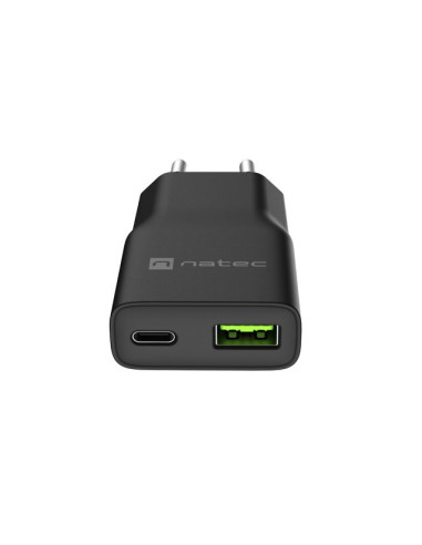 Natec Ładowarka Sieciowa Ribera Gan Slim 1X Usb-A + 1X Usb-C 20W Czarna