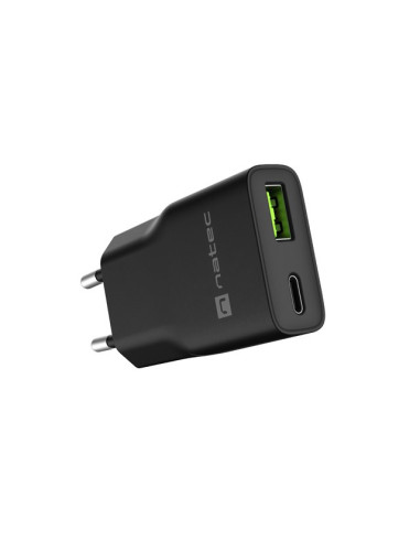 Natec Ładowarka Sieciowa Ribera Gan Slim 1X Usb-A + 1X Usb-C 20W Czarna