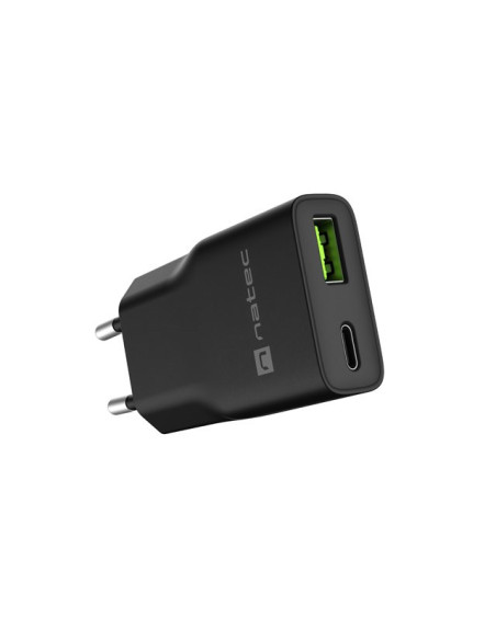 Natec Ładowarka Sieciowa Ribera Gan Slim 1X Usb-A + 1X Usb-C 20W Czarna