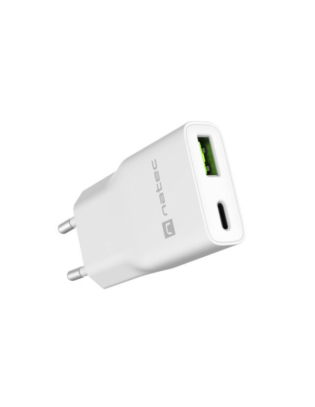 Natec Ładowarka Sieciowa Ribera Gan Slim Usb-A Usb-C 20W Biała