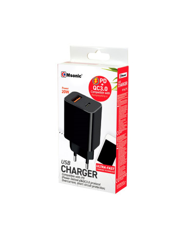 Msonic Ładowarka Sieciowa Usb+Usb-C 20W Qc3.0 P My6635K