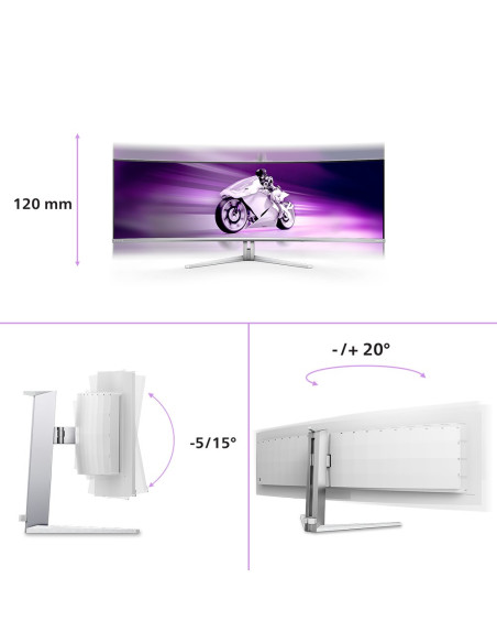 Philips Evnia 8000 49M2C8900L/00 Monitor Komputerowy 124,2 Cm (48.9") 5120 X 1440 Px Dual Qhd Qd-Oled Biały