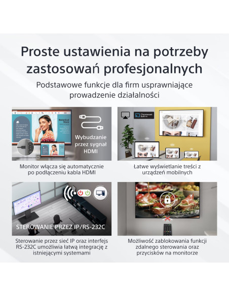 Sony Fw-43Ez20L Signage Display Płaski Panel Digital Signage 109,2 Cm (43") Led Wi-Fi 350 Cd/M2 4K Ultra Hd Czarny Android 16/7