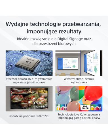 Sony Fw-43Ez20L Signage Display Płaski Panel Digital Signage 109,2 Cm (43") Led Wi-Fi 350 Cd/M2 4K Ultra Hd Czarny Android 16/7