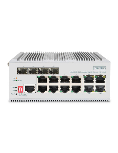 Digitus 8-Portowy Przełącznik Sieciowy Gigabit Ethernet Poe, Przemysłowy, Zarządzany L2, 4 Sfp Uplink