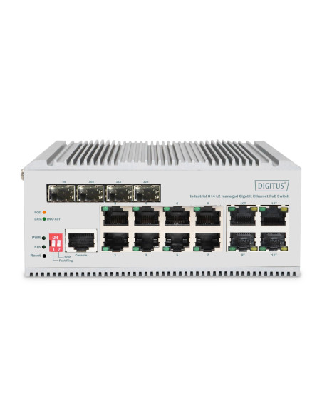 Digitus 8-Portowy Przełącznik Sieciowy Gigabit Ethernet Poe, Przemysłowy, Zarządzany L2, 4 Sfp Uplink