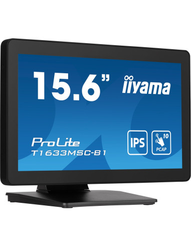 Monitor Iiyama T1633Msc-B1 15.6Inch Pcap Full Hd Bezel Free Front 10P Touch 385Cd/M2 Hdmi Dp Usb Interface Hub 2X2.0 Speakers