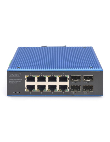 Przełącznik Przemysłowy 8+4-Port Gigabit Ethernet Poe Z 8X Ge Rj45 I 2 Sfp+ Portami, Poe
