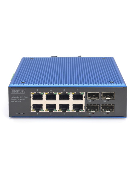 Przełącznik Przemysłowy 8+4-Port Gigabit Ethernet Poe Z 8X Ge Rj45 I 2 Sfp+ Portami, Poe