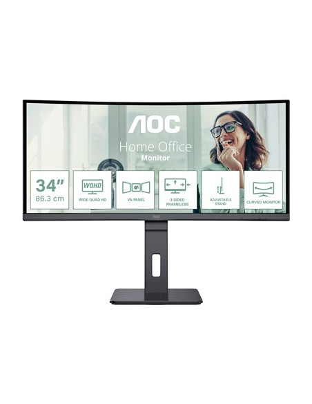 Aoc Cu34P3Cv Monitor Komputerowy 86,4 Cm (34") 3440 X 1440 Px Ultrawide Quad Hd Led Czarny
